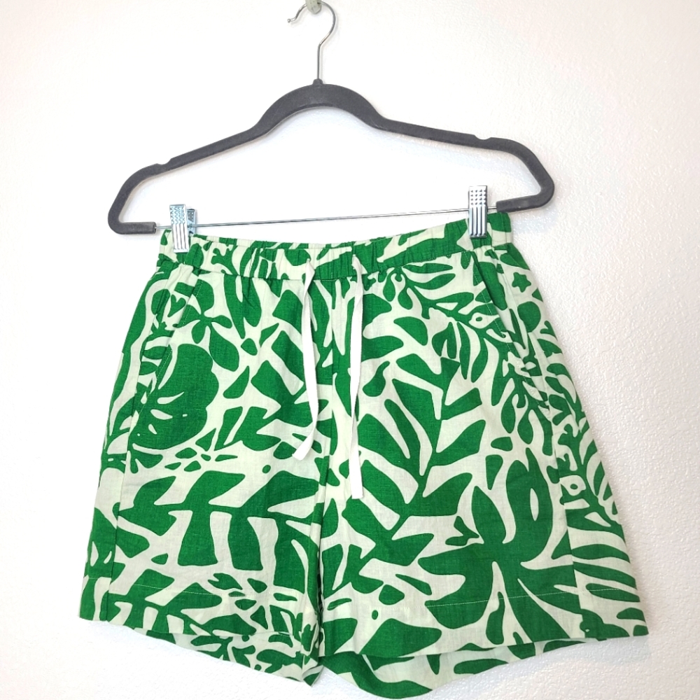 HARTFORD Sabine Green Leaves Print Tropical Beachy Linen Shorts - Picture 4 of 11